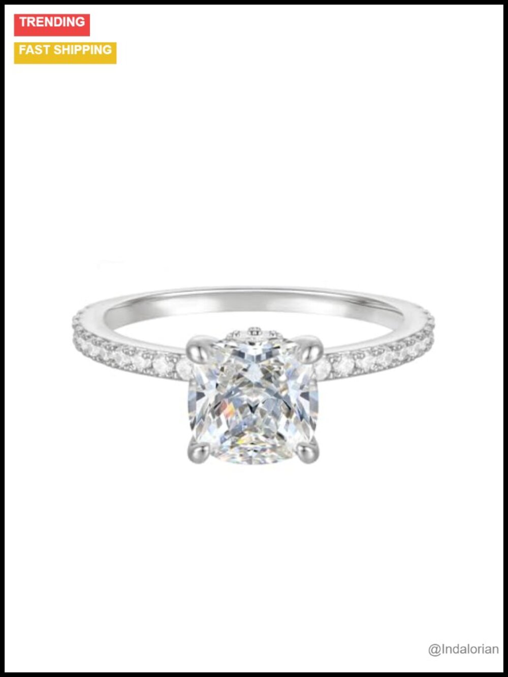 14K Gold Engagement Ring Cushion Cut Cubic Zirconia Promise Ring